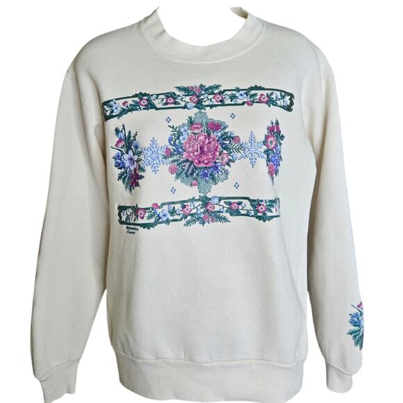 Jerzees Tops - Jerzees Womens Floral‎ Sweatshirt Size Small Retro Sleeve Accent Grandmacore